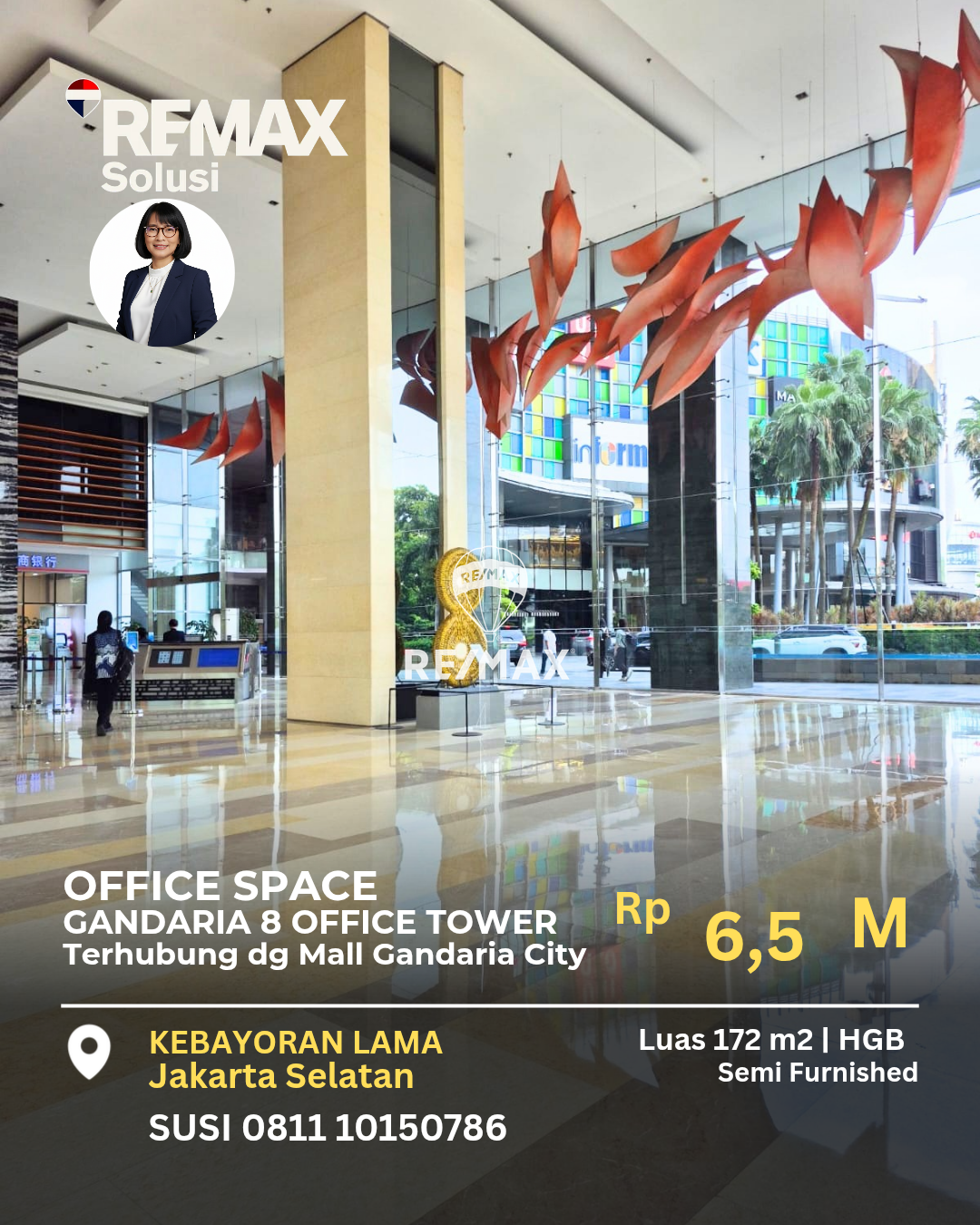 Dijual, Office Space, Gandaria 8 Office Tower, tersambung dg Gandaria City Mall